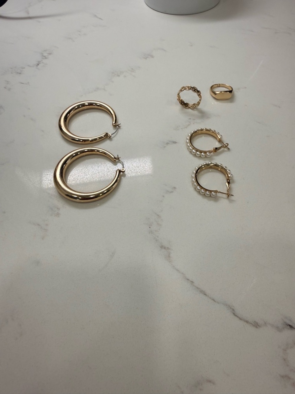 Gold Hoop and Pearl Accent Earring Set - Women Jewelry